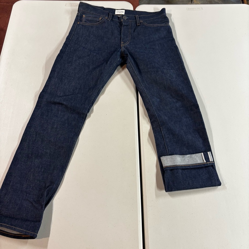 Men's Dark Blue Raw Denim Jeans - Classic Straight Fit